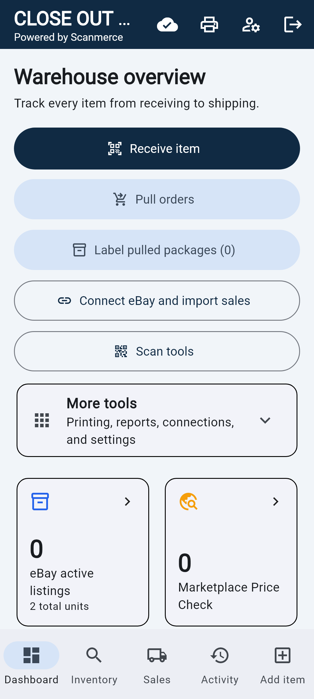 Scanmerce warehouse overview in the real Android app